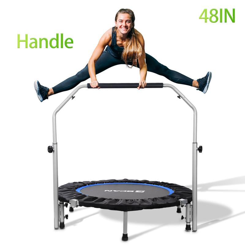 BCAN 40/48" Foldable Mini Trampoline Max Load 330Lbs/440Lbs, Fitness Rebounder with Adjustable Foam Handle, Exercise Trampoline for Adults Indoor/Garden Workout