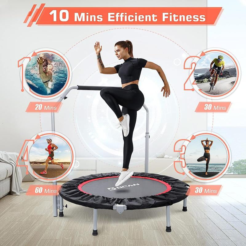 BCAN 40/48" Foldable Mini Trampoline Max Load 330Lbs/440Lbs, Fitness Rebounder with Adjustable Foam Handle, Exercise Trampoline for Adults Indoor/Garden Workout