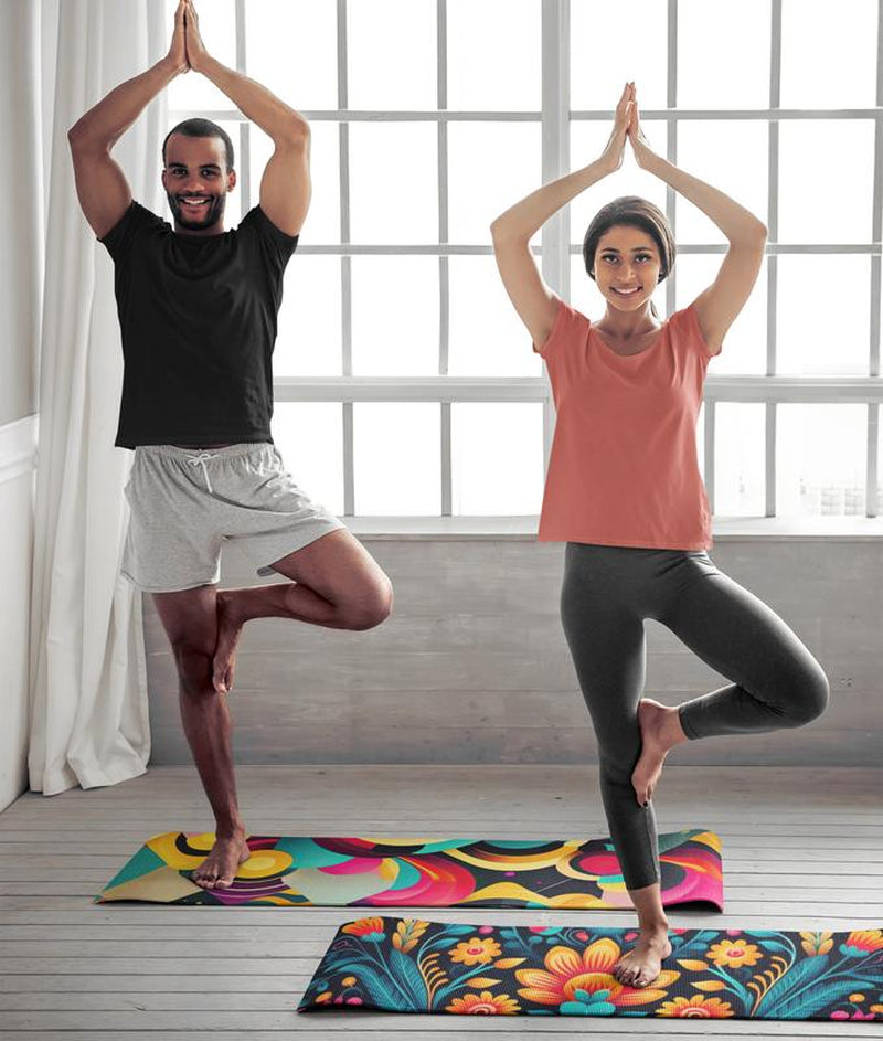 Abstract Half Moon Yoga Mat for a Relaxing and Meditative Experience - Non-Slip and Cushioned