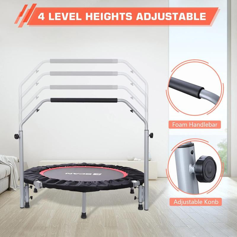 BCAN 40/48" Foldable Mini Trampoline Max Load 330Lbs/440Lbs, Fitness Rebounder with Adjustable Foam Handle, Exercise Trampoline for Adults Indoor/Garden Workout