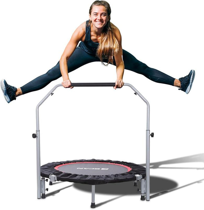 BCAN 40/48" Foldable Mini Trampoline Max Load 330Lbs/440Lbs, Fitness Rebounder with Adjustable Foam Handle, Exercise Trampoline for Adults Indoor/Garden Workout