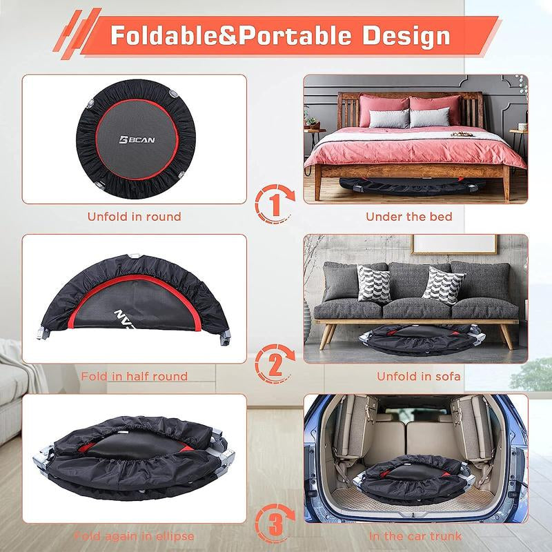 BCAN 40/48" Foldable Mini Trampoline Max Load 330Lbs/440Lbs, Fitness Rebounder with Adjustable Foam Handle, Exercise Trampoline for Adults Indoor/Garden Workout