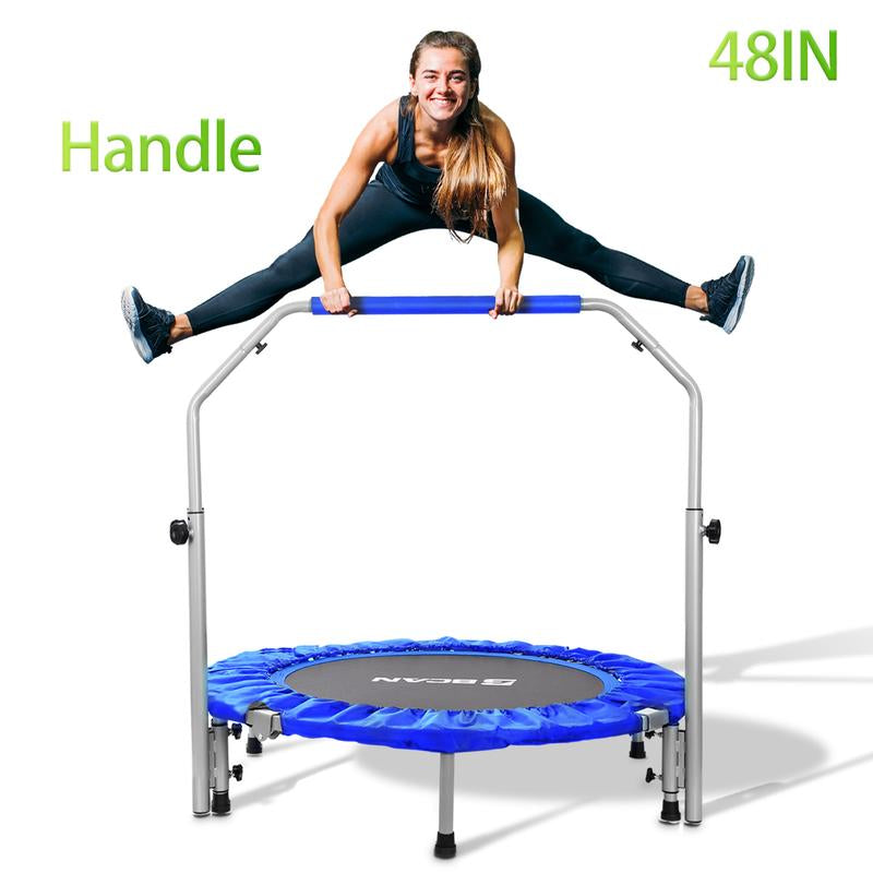 BCAN 40/48" Foldable Mini Trampoline Max Load 330Lbs/440Lbs, Fitness Rebounder with Adjustable Foam Handle, Exercise Trampoline for Adults Indoor/Garden Workout