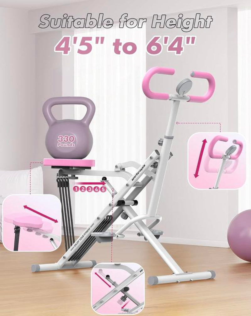 Row-N-Ride Squat Assist Trainer, Foldable & Easy Setup Exercise Equipment W/Adjustable Resistance, Home Gym Training Machine for Arm, Glute & Leg Workout, Optional in Colors