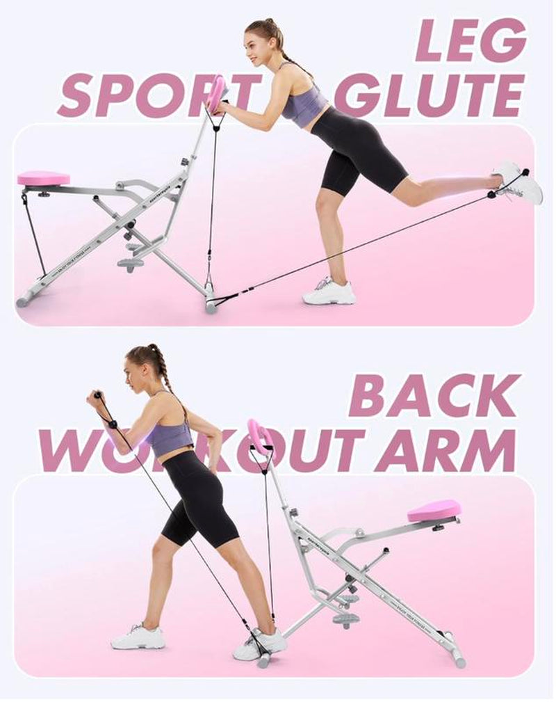 Row-N-Ride Squat Assist Trainer, Foldable & Easy Setup Exercise Equipment W/Adjustable Resistance, Home Gym Training Machine for Arm, Glute & Leg Workout, Optional in Colors