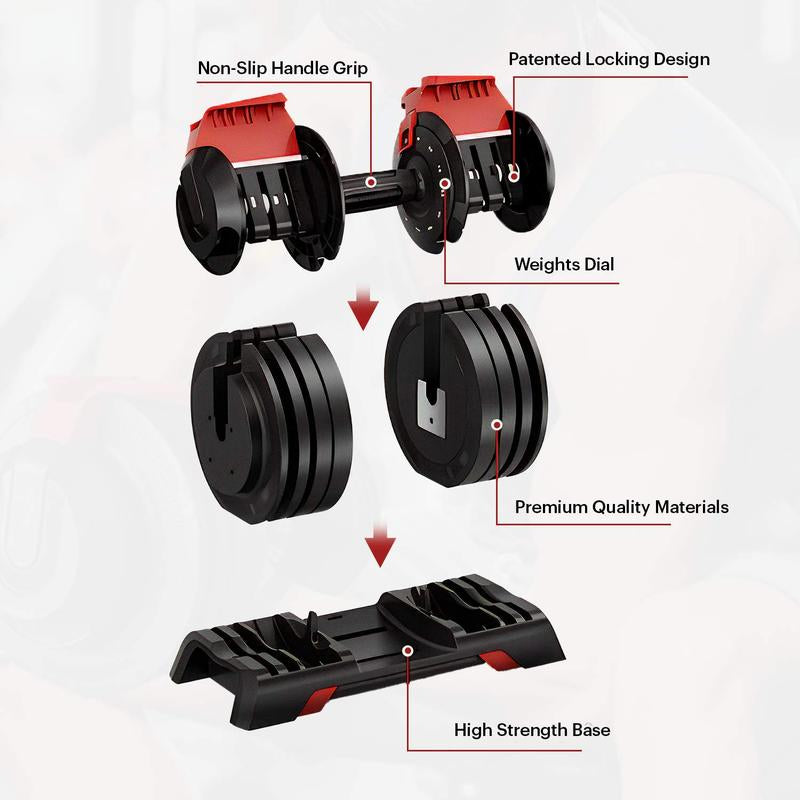 Dmoose 52.5 Lb Adjustable Dumbbell Set with Security Locking System for Safe Exercise Training