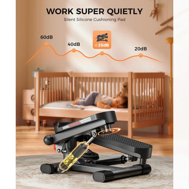 Foot Pedals Stair Stepper for Exercise, Mini Steppers with Resistance Band, Hydraulic Fitness Stepper Exercise Home Workout Equipment for Full Body Workout, 220Lbs Convenient Height Adjustment Track Your Progress Smart Lcd Display Silent Shock Absorbers