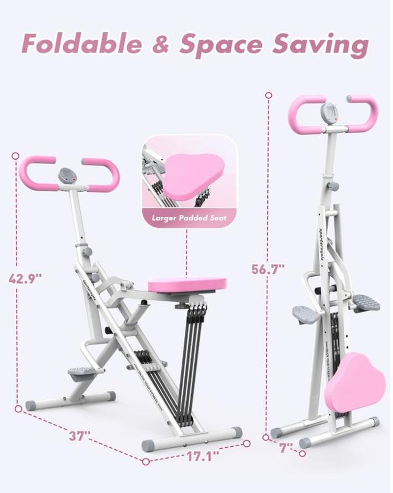 Row-N-Ride Squat Assist Trainer, Foldable & Easy Setup Exercise Equipment W/Adjustable Resistance, Home Gym Training Machine for Arm, Glute & Leg Workout, Optional in Colors