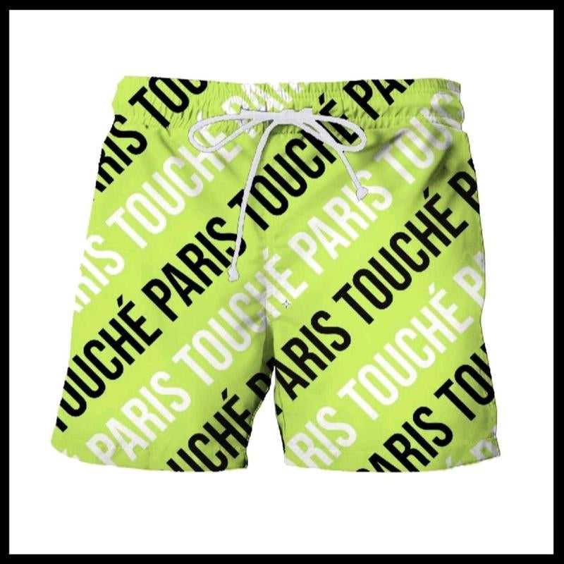Touché Paris Retro Tile Print Board Shorts - Vintage-Inspired Design, Polyester Material, Drawstring Closure, Pockets, Casual Style, Unisex