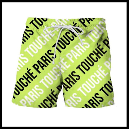 Touché Paris Retro Tile Print Board Shorts - Vintage-Inspired Design, Polyester Material, Drawstring Closure, Pockets, Casual Style, Unisex