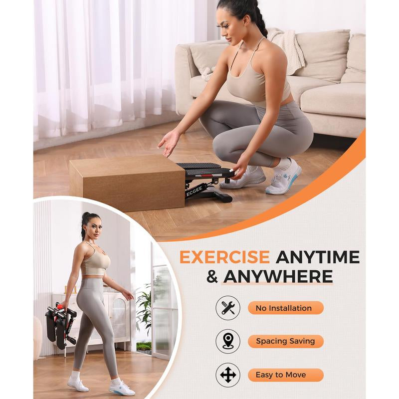 Foot Pedals Stair Stepper for Exercise, Mini Steppers with Resistance Band, Hydraulic Fitness Stepper Exercise Home Workout Equipment for Full Body Workout, 220Lbs Convenient Height Adjustment Track Your Progress Smart Lcd Display Silent Shock Absorbers
