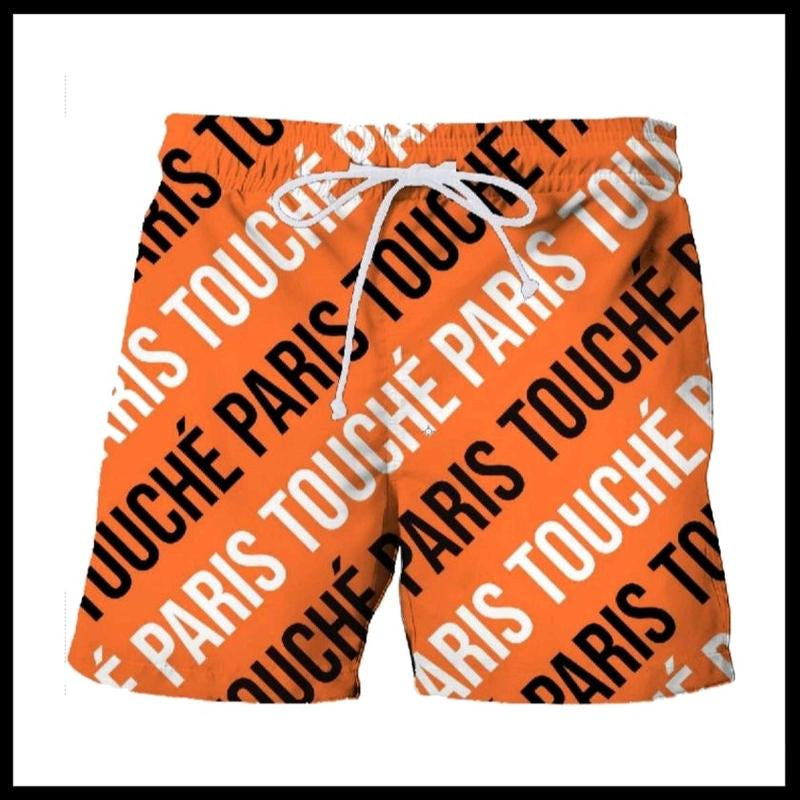 Touché Paris Retro Tile Print Board Shorts - Vintage-Inspired Design, Polyester Material, Drawstring Closure, Pockets, Casual Style, Unisex