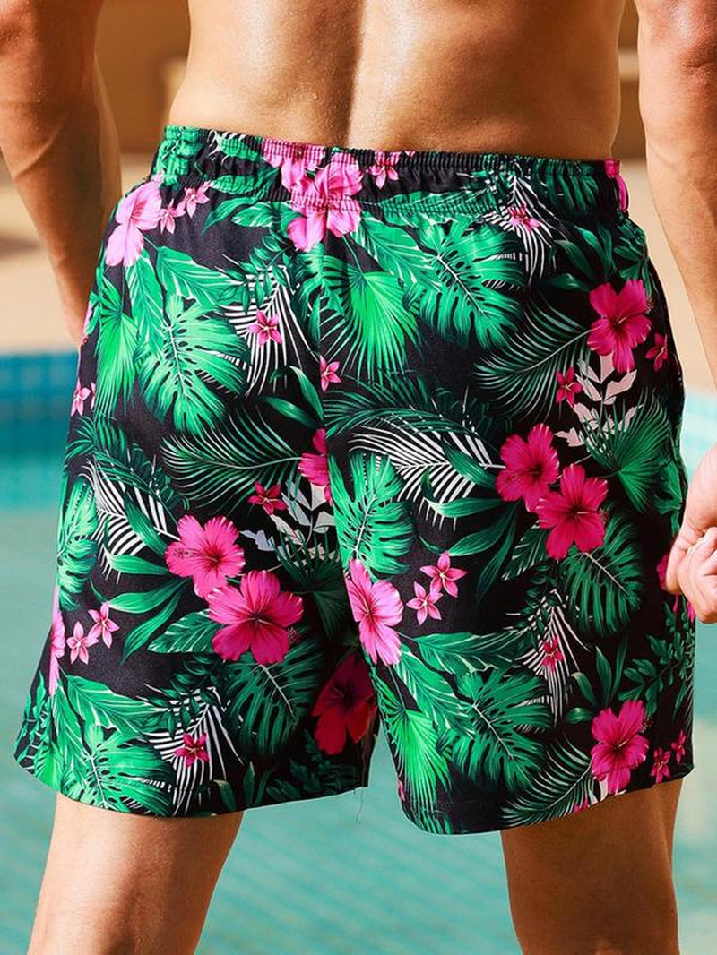 Men Swim Trunks, Men'S Tropical Print Drawstring Beach Shorts, Gym Shorts, Regular Fit Casual Pocket Beach Shorts for Holiday Vacation, Shorts for the Summer, Men'S Street Wear Shorts, Fashion Men'S Swimwear for All Seasons