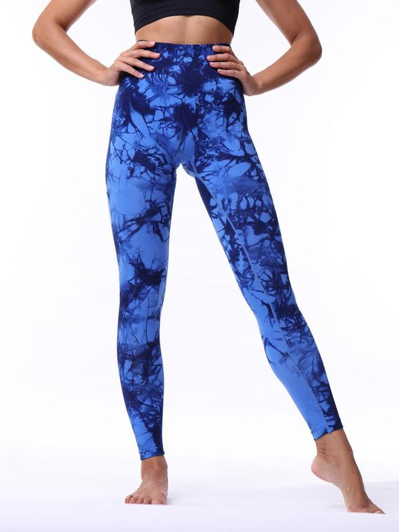 Women'S Tie Dye Print High Waist Sports Leggings, Sporty Comfy Breathable Seamless Skinny Pants for Yoga Gym Workout, Ladies Sportswear for All Seasons