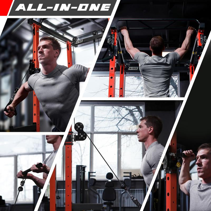 Ritfit Multi-Function Squat Rack Power Cage PPC03 with Cable Crossover System, 1000LBS Capacity Power Rack and Packages with Optional Weight Bench, Olympic Barbell Weight Set, Strength Training,Home Gym Equipment for Garage & Home Gym