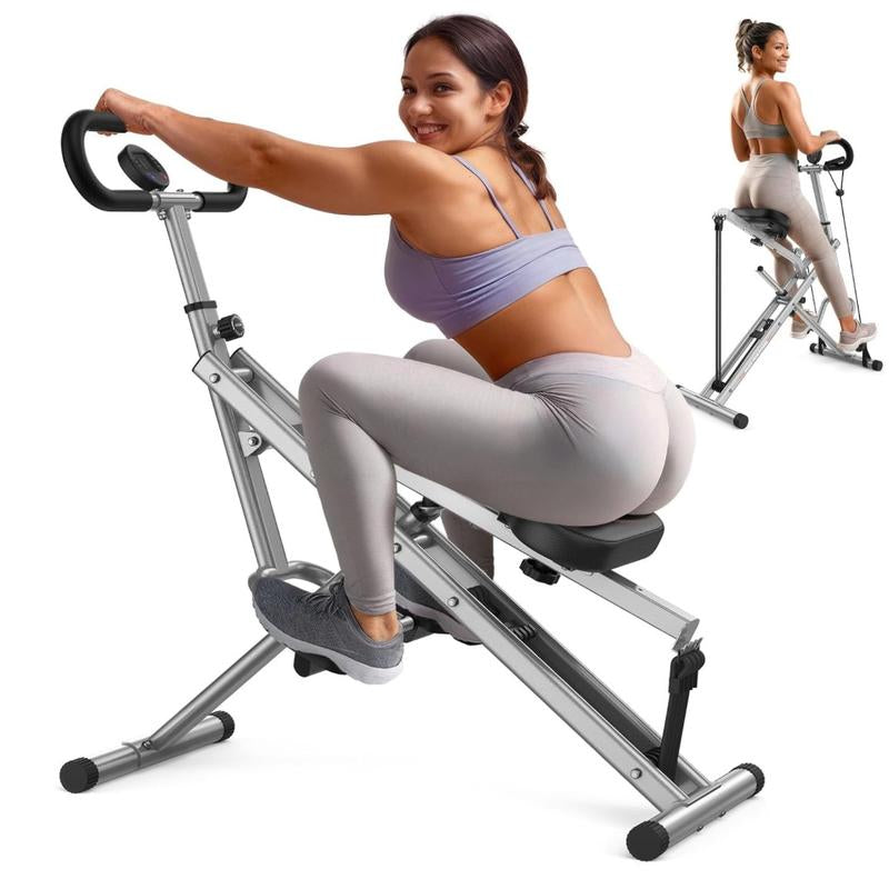 Row-N-Ride Squat Assist Trainer, Foldable & Easy Setup Exercise Equipment W/Adjustable Resistance, Home Gym Training Machine for Arm, Glute & Leg Workout, Optional in Colors