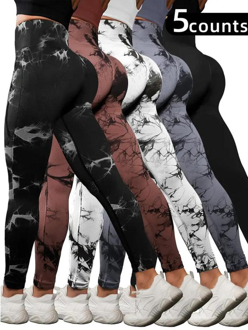 Women'S Tie Dye Print High Waist Sports Leggings, Sporty Comfy Breathable Seamless Skinny Pants for Yoga Gym Workout, Ladies Sportswear for All Seasons