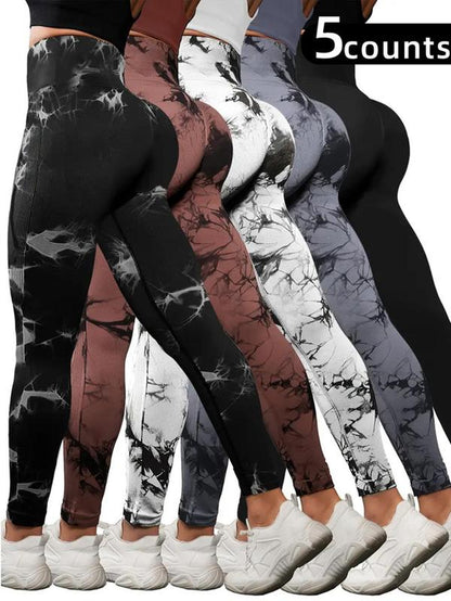 Women'S Tie Dye Print High Waist Sports Leggings, Sporty Comfy Breathable Seamless Skinny Pants for Yoga Gym Workout, Ladies Sportswear for All Seasons