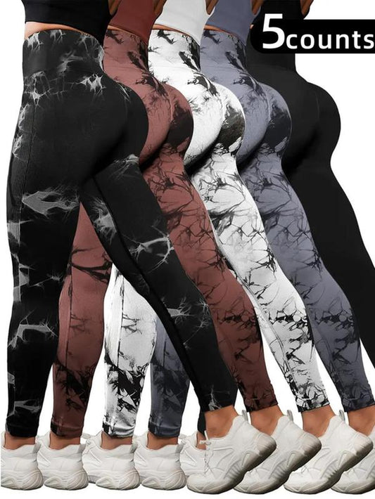 Women'S Tie Dye Print High Waist Sports Leggings, Sporty Comfy Breathable Seamless Skinny Pants for Yoga Gym Workout, Ladies Sportswear for All Seasons
