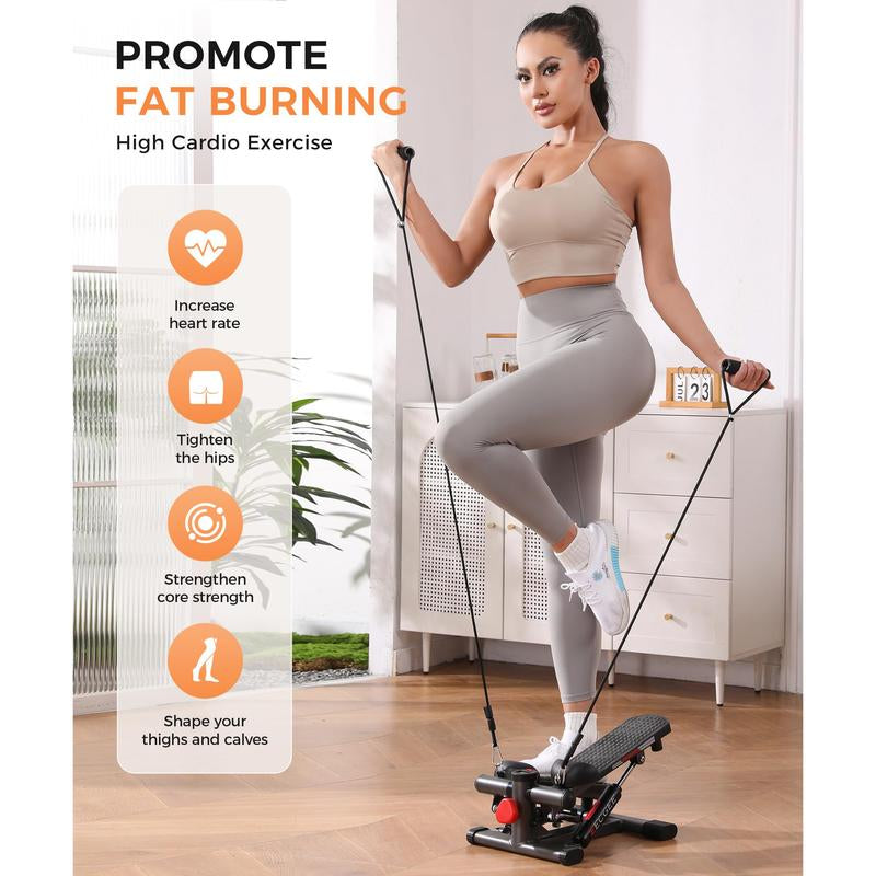 Foot Pedals Stair Stepper for Exercise, Mini Steppers with Resistance Band, Hydraulic Fitness Stepper Exercise Home Workout Equipment for Full Body Workout, 220Lbs Convenient Height Adjustment Track Your Progress Smart Lcd Display Silent Shock Absorbers