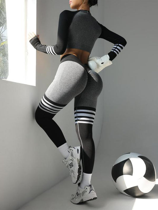 Sporty Women'S Striped Print Sports Top & Leggings Tracksuit Set, Sport Comfy Athletic Breathable Outfits for Yoga Gym Workout Running, Yoga Pants for Women, Ladies Summer Sportswear for All Seasons, Workout Sets Women, Activewear, Sporty Style Clothes