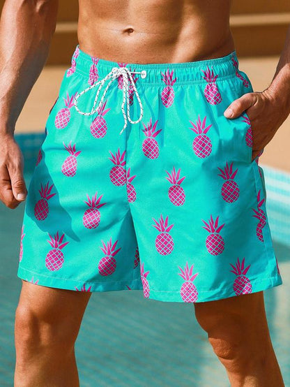 Men Swim Trunks, Men'S Tropical Print Drawstring Beach Shorts, Gym Shorts, Regular Fit Casual Pocket Beach Shorts for Holiday Vacation, Shorts for the Summer, Men'S Street Wear Shorts, Fashion Men'S Swimwear for All Seasons