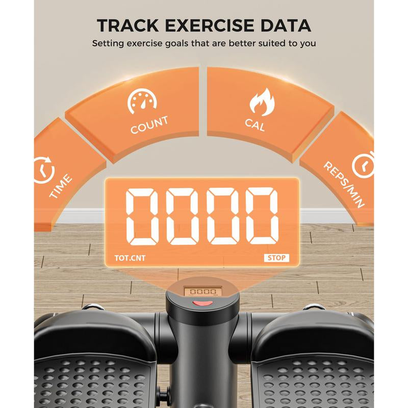 Foot Pedals Stair Stepper for Exercise, Mini Steppers with Resistance Band, Hydraulic Fitness Stepper Exercise Home Workout Equipment for Full Body Workout, 220Lbs Convenient Height Adjustment Track Your Progress Smart Lcd Display Silent Shock Absorbers