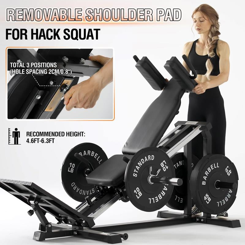 Mikolo Leg Press Hack Squat Machine, 30-Degree Compact Leg Press Machine for Home Gym, Hack Squat Machine with Removable Shoulder Pad, Lower Body Workout Equipment