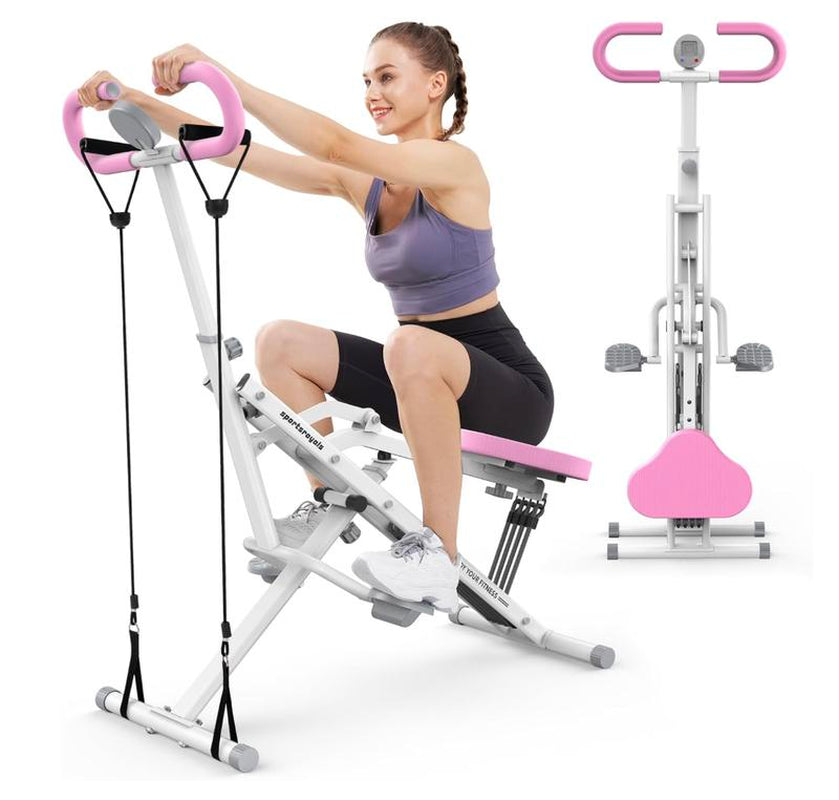 Row-N-Ride Squat Assist Trainer, Foldable & Easy Setup Exercise Equipment W/Adjustable Resistance, Home Gym Training Machine for Arm, Glute & Leg Workout, Optional in Colors