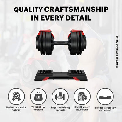 Dmoose 52.5 Lb Adjustable Dumbbell Set with Security Locking System for Safe Exercise Training