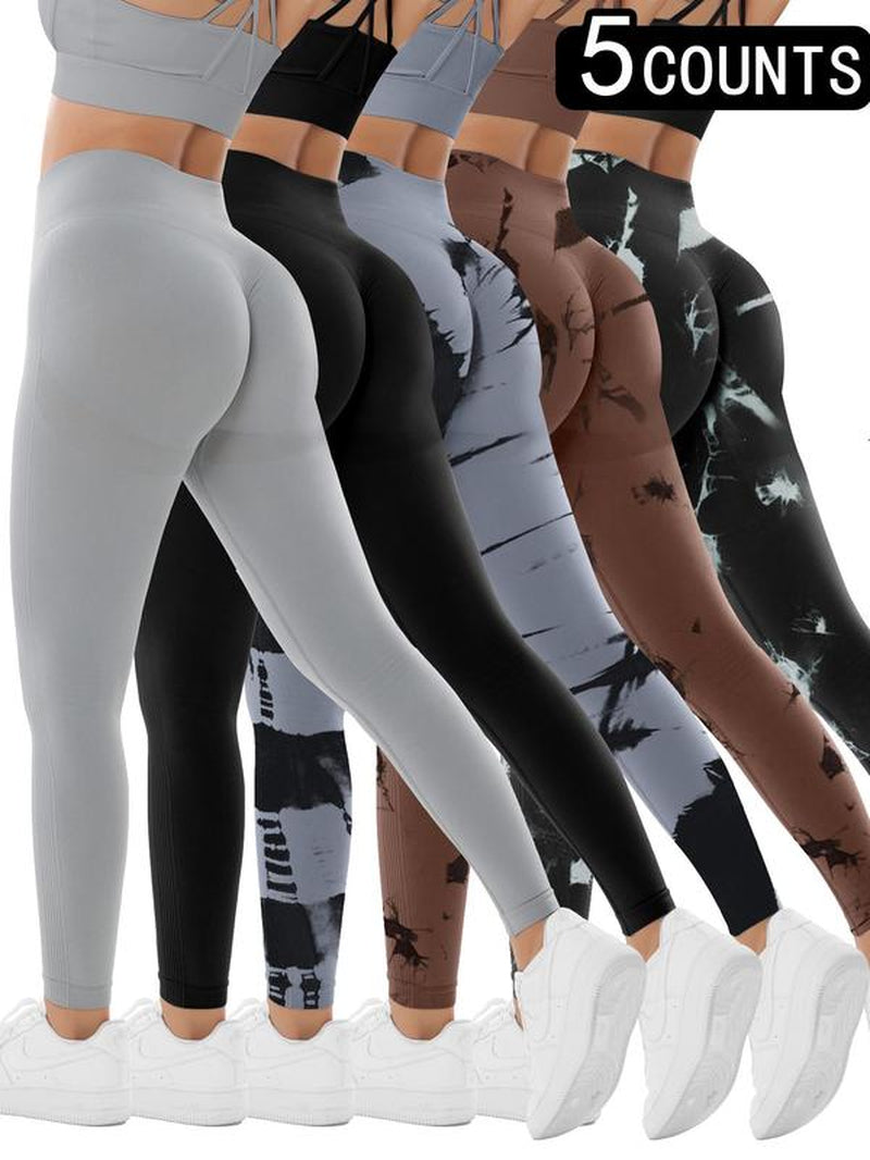 Women'S Tie Dye Print High Waist Sports Leggings, Sporty Comfy Breathable Seamless Skinny Pants for Yoga Gym Workout, Ladies Sportswear for All Seasons