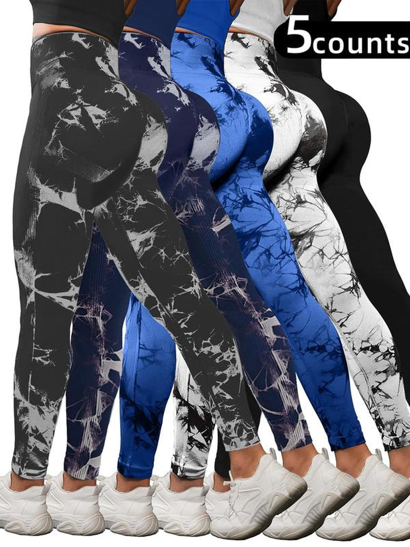 Women'S Tie Dye Print High Waist Sports Leggings, Sporty Comfy Breathable Seamless Skinny Pants for Yoga Gym Workout, Ladies Sportswear for All Seasons