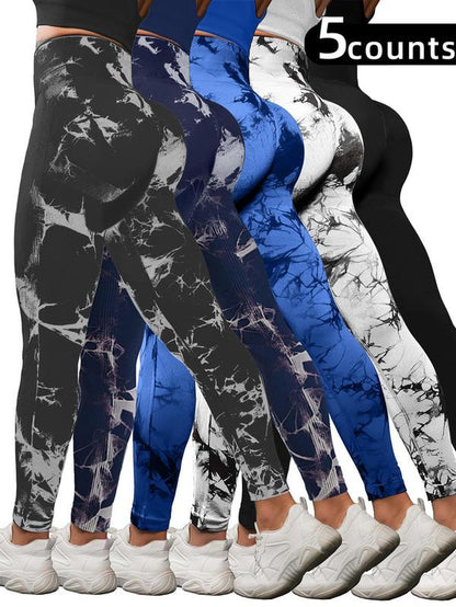 Women'S Tie Dye Print High Waist Sports Leggings, Sporty Comfy Breathable Seamless Skinny Pants for Yoga Gym Workout, Ladies Sportswear for All Seasons