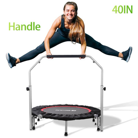 BCAN 40/48" Foldable Mini Trampoline Max Load 330Lbs/440Lbs, Fitness Rebounder with Adjustable Foam Handle, Exercise Trampoline for Adults Indoor/Garden Workout