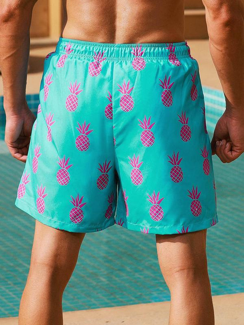 Men Swim Trunks, Men'S Tropical Print Drawstring Beach Shorts, Gym Shorts, Regular Fit Casual Pocket Beach Shorts for Holiday Vacation, Shorts for the Summer, Men'S Street Wear Shorts, Fashion Men'S Swimwear for All Seasons