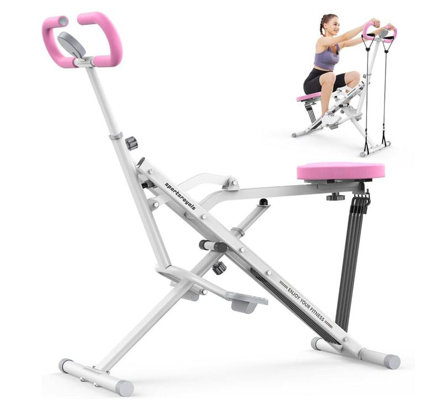 Row-N-Ride Squat Assist Trainer, Foldable & Easy Setup Exercise Equipment W/Adjustable Resistance, Home Gym Training Machine for Arm, Glute & Leg Workout, Optional in Colors
