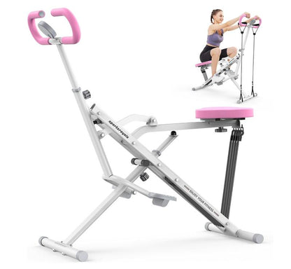 Row-N-Ride Squat Assist Trainer, Foldable & Easy Setup Exercise Equipment W/Adjustable Resistance, Home Gym Training Machine for Arm, Glute & Leg Workout, Optional in Colors