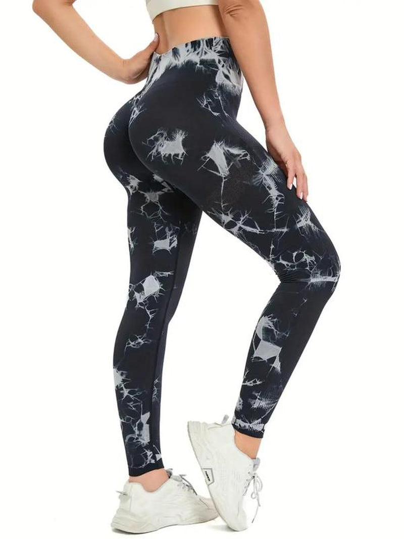 Women'S Tie Dye Print High Waist Sports Leggings, Sporty Comfy Breathable Seamless Skinny Pants for Yoga Gym Workout, Ladies Sportswear for All Seasons
