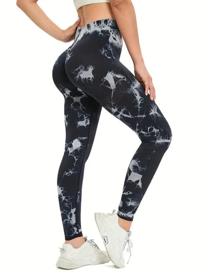 Women'S Tie Dye Print High Waist Sports Leggings, Sporty Comfy Breathable Seamless Skinny Pants for Yoga Gym Workout, Ladies Sportswear for All Seasons