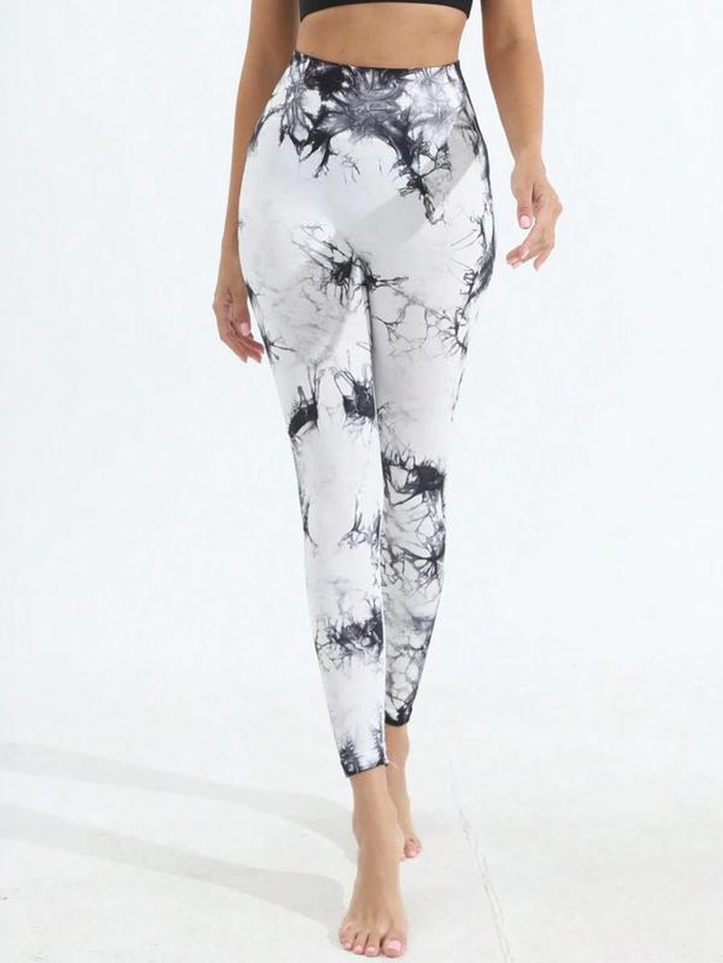 Women'S Tie Dye Print High Waist Sports Leggings, Sporty Comfy Breathable Seamless Skinny Pants for Yoga Gym Workout, Ladies Sportswear for All Seasons