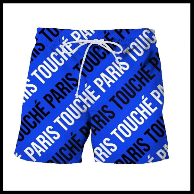 Touché Paris Retro Tile Print Board Shorts - Vintage-Inspired Design, Polyester Material, Drawstring Closure, Pockets, Casual Style, Unisex