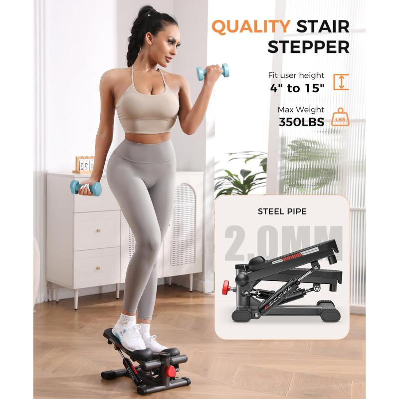 Foot Pedals Stair Stepper for Exercise, Mini Steppers with Resistance Band, Hydraulic Fitness Stepper Exercise Home Workout Equipment for Full Body Workout, 220Lbs Convenient Height Adjustment Track Your Progress Smart Lcd Display Silent Shock Absorbers