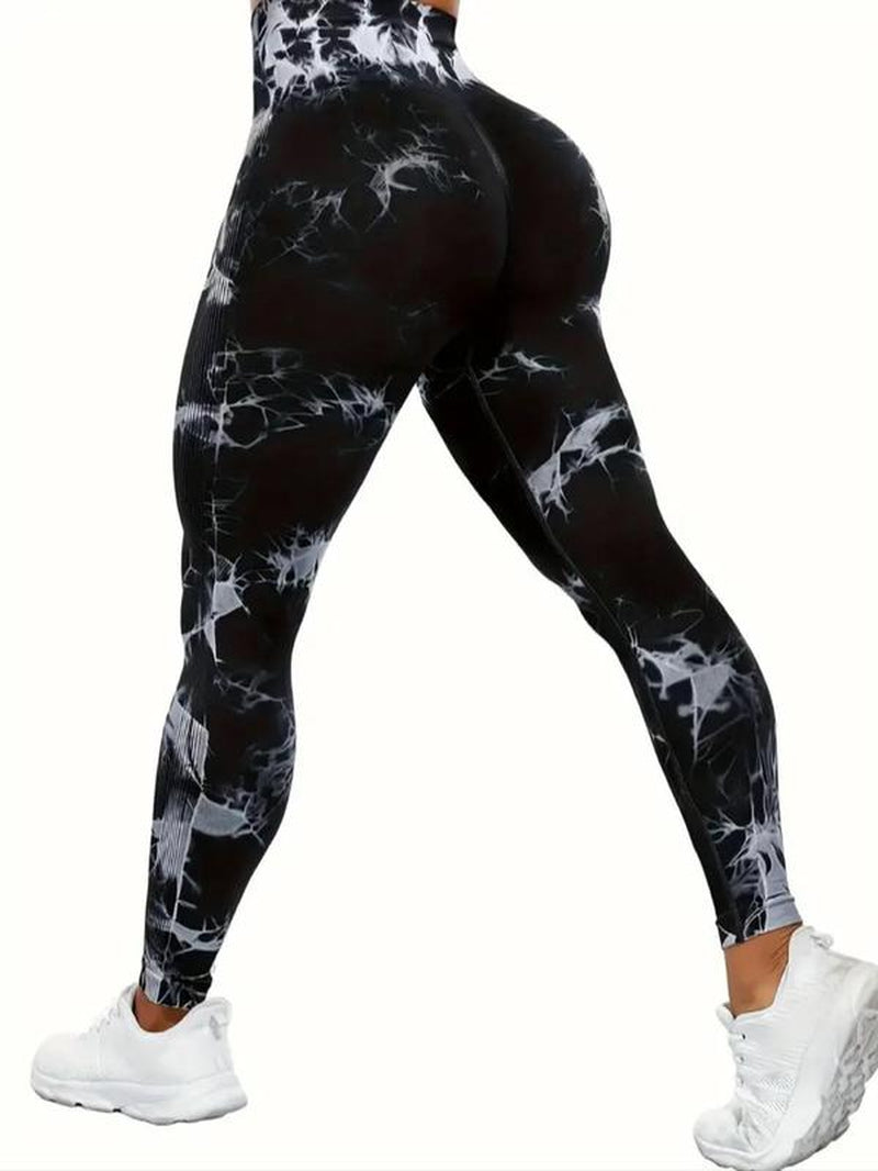 Women'S Tie Dye Print High Waist Sports Leggings, Sporty Comfy Breathable Seamless Skinny Pants for Yoga Gym Workout, Ladies Sportswear for All Seasons