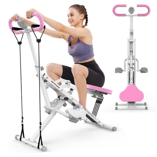 Row-N-Ride Squat Assist Trainer, Foldable & Easy Setup Exercise Equipment W/Adjustable Resistance, Home Gym Training Machine for Arm, Glute & Leg Workout, Optional in Colors