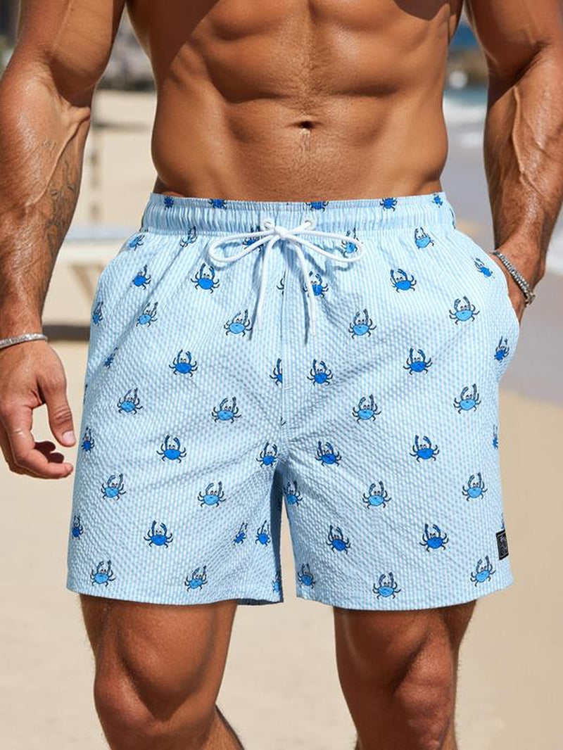 Men'S Regular Fit Palm Tree Print Boxer Brief Swim Shorts, Casual Comfy Breathable Swim Shorts for Summer, Men'S Swimwear for Beach Vacation, Summer Swim Bottoms, Summer Swim Trunks