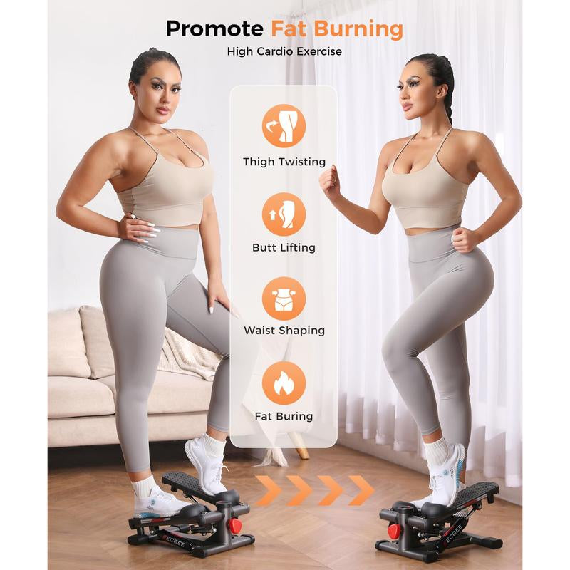Foot Pedals Stair Stepper for Exercise, Mini Steppers with Resistance Band, Hydraulic Fitness Stepper Exercise Home Workout Equipment for Full Body Workout, 220Lbs Convenient Height Adjustment Track Your Progress Smart Lcd Display Silent Shock Absorbers