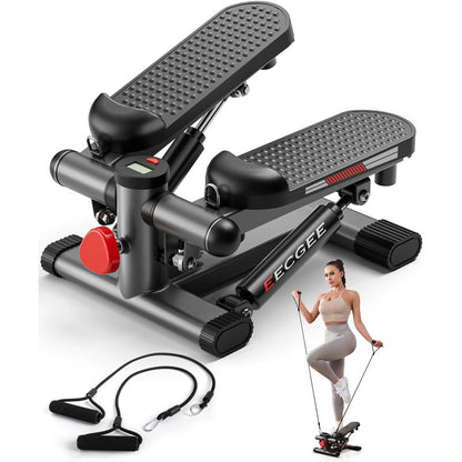 Foot Pedals Stair Stepper for Exercise, Mini Steppers with Resistance Band, Hydraulic Fitness Stepper Exercise Home Workout Equipment for Full Body Workout, 220Lbs Convenient Height Adjustment Track Your Progress Smart Lcd Display Silent Shock Absorbers