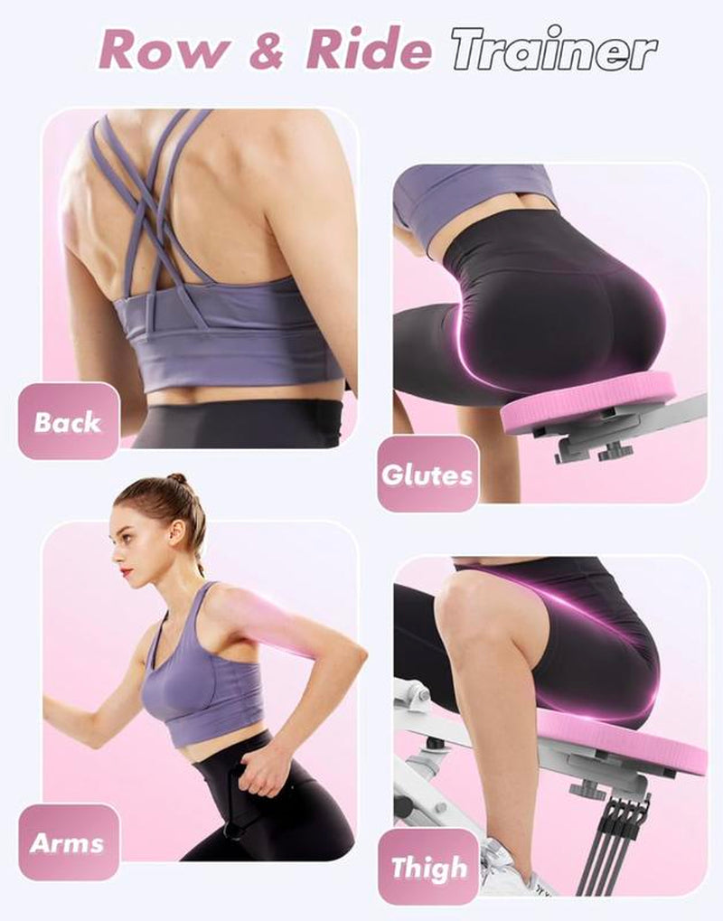 Row-N-Ride Squat Assist Trainer, Foldable & Easy Setup Exercise Equipment W/Adjustable Resistance, Home Gym Training Machine for Arm, Glute & Leg Workout, Optional in Colors
