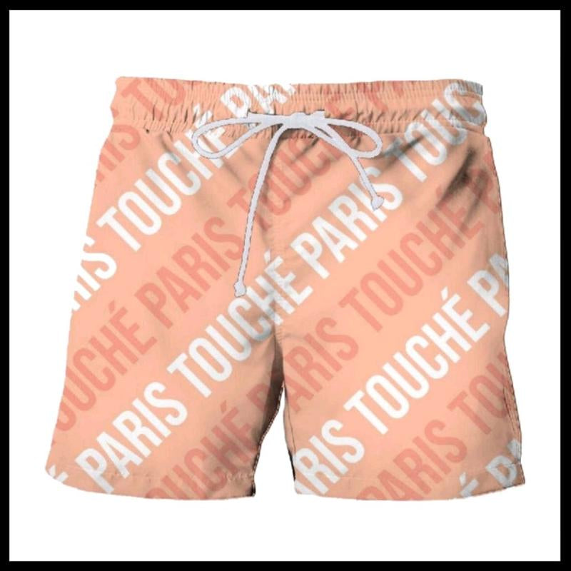 Touché Paris Retro Tile Print Board Shorts - Vintage-Inspired Design, Polyester Material, Drawstring Closure, Pockets, Casual Style, Unisex