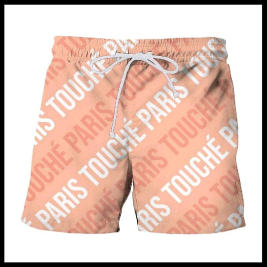 Touché Paris Retro Tile Print Board Shorts - Vintage-Inspired Design, Polyester Material, Drawstring Closure, Pockets, Casual Style, Unisex